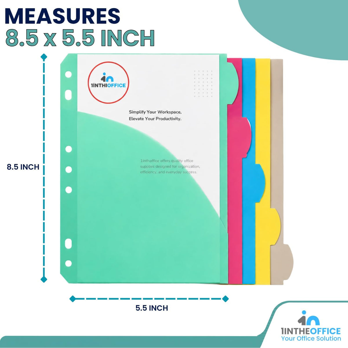 1InTheOffice Mini Binder Divider, Pocket Divider tabs with Pockets