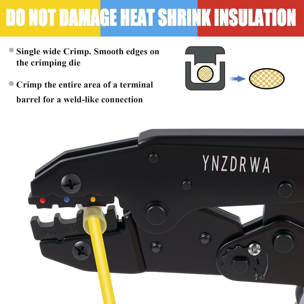 Crimping Tool for Heat Shrink Connectors, Ratcheting Wire Terminal Crimper