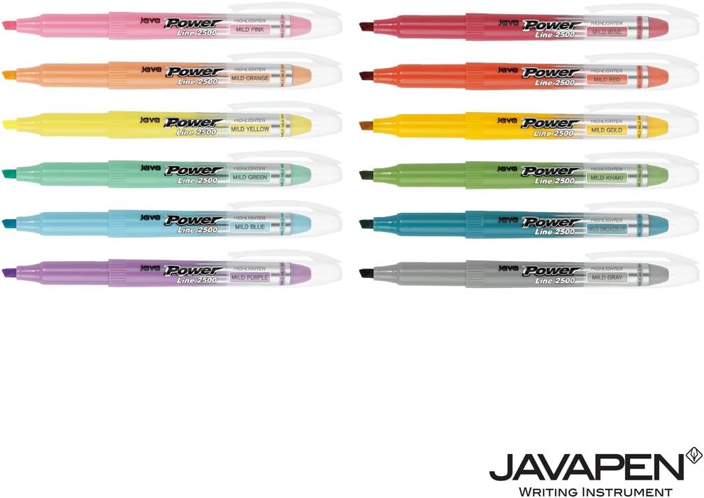 JVPEN Power Line Mild Highlighter – 12‑Color Set, 4 mm Chisel Tip, Quick‑Dry Pigment Ink