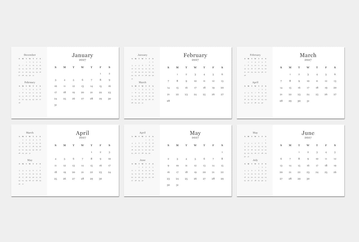 2027 Monthly Minimalist Office Desk Calendar - 3 Month Style - Wood Stand - Annual 12