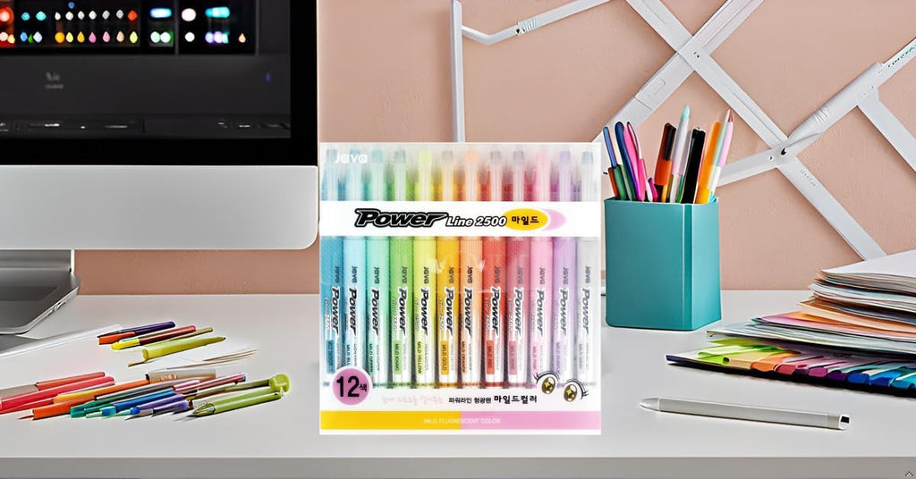 JVPEN Power Line Mild Highlighter – 12‑Color Set, 4 mm Chisel Tip, Quick‑Dry Pigment Ink