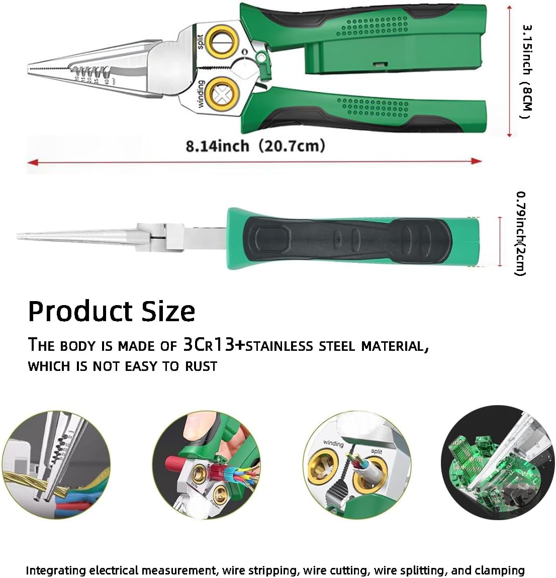 Wire Strippers Twister with Electricity Measurement Function 8in1 Wire Stripping Pliers