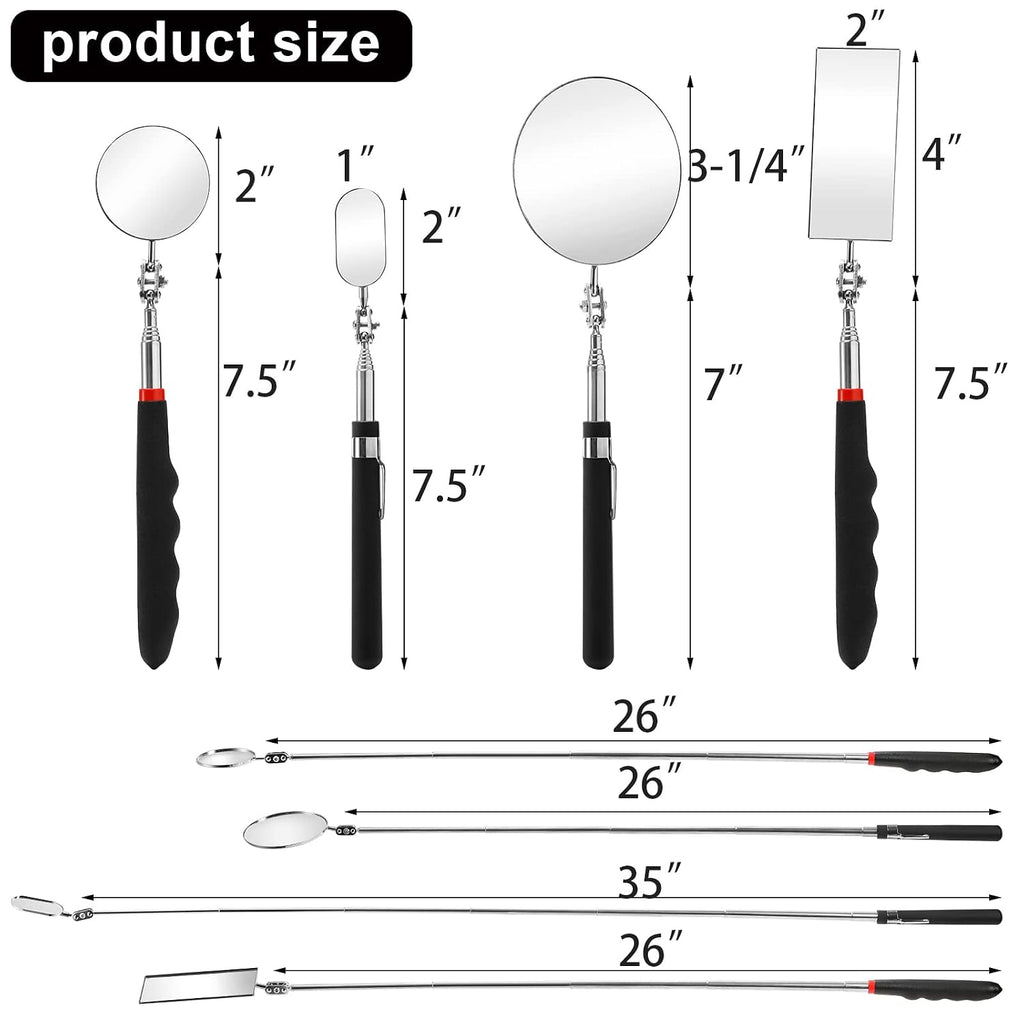 Jucoan 4 Pack Telescoping Inspection Mirror, Flexible Inspection Mirror Round and