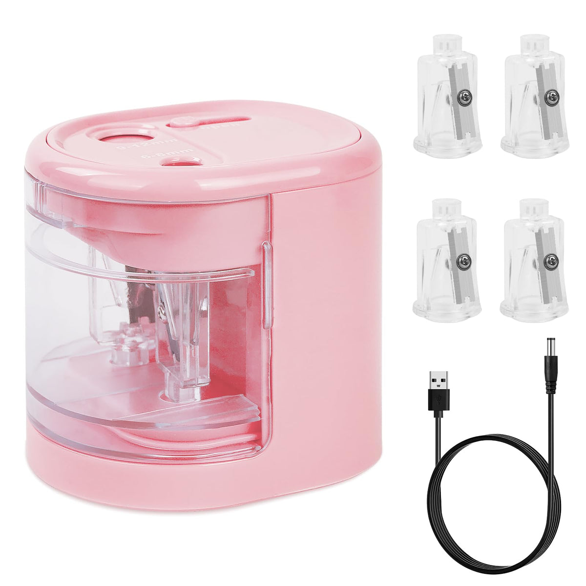 AUAUY Electric Pencil Sharpener with Double Hole, Battery Operated, Pink