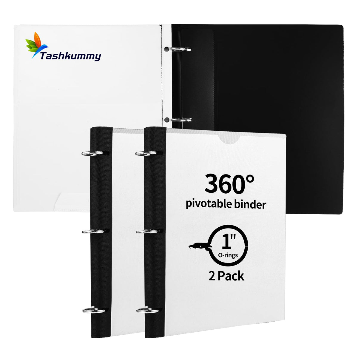 360° Pivotable 3 Ring Binder, Upgraded Foldable Binders 1 inch 2 Pack