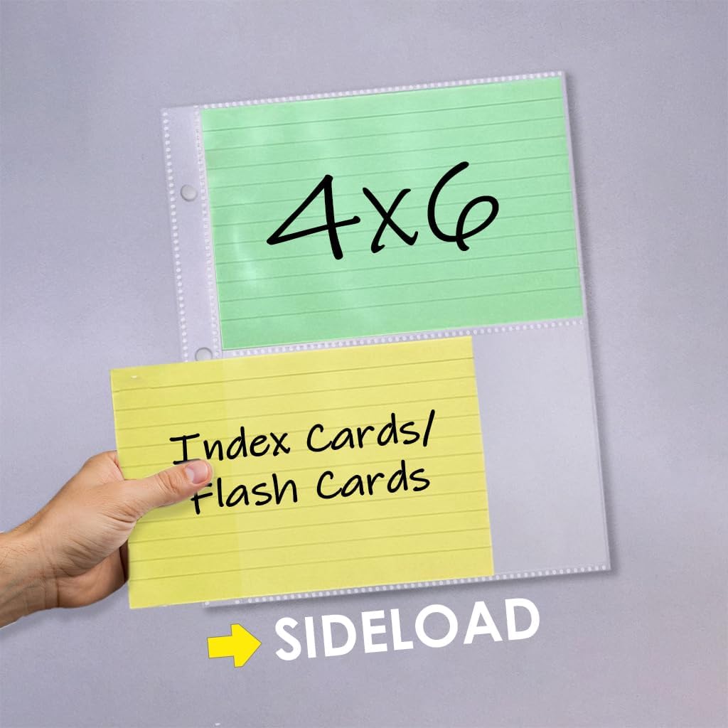 4x6 Index Card Protectors, 50-Pack, Heavyweight, Holds 4 Cards, 3-Holes