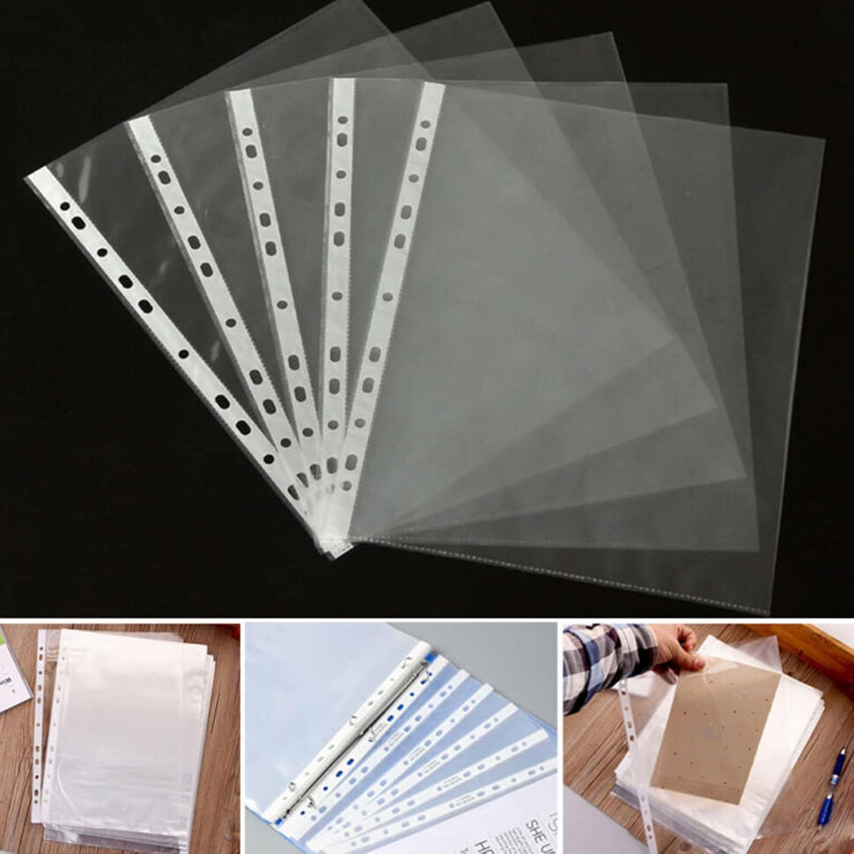 100 Pcs A4 Clear Document Folder, Clear Plastic File Folder Sleeves