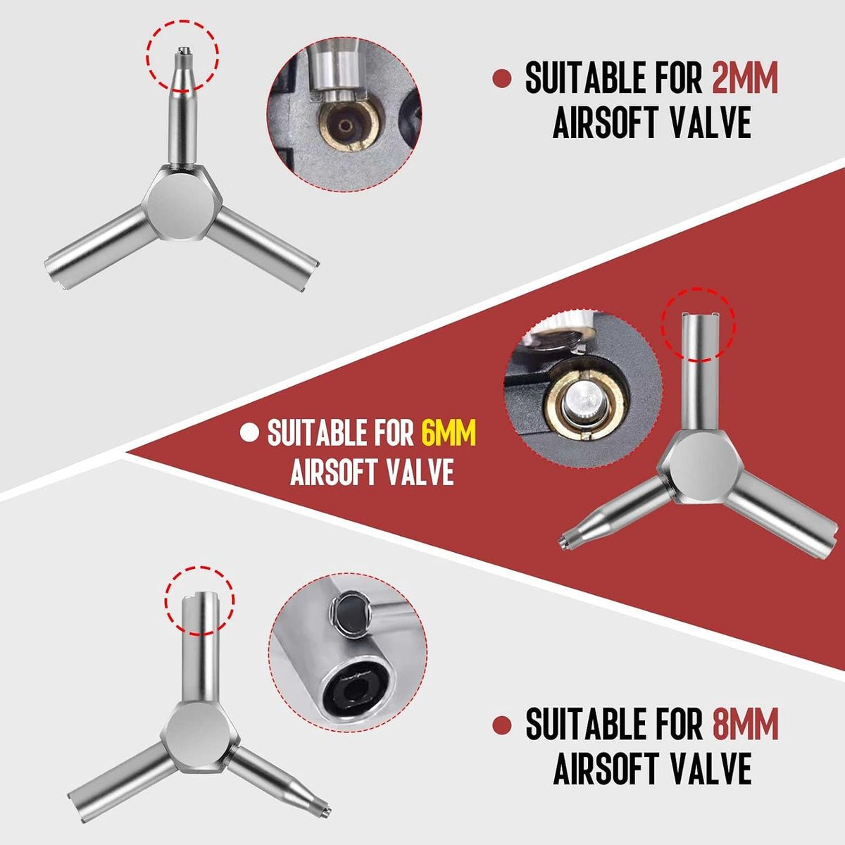 Airsoft Valve Key Tool 3 in 1, Stainless Steel GBB Magazine Valve Wrench