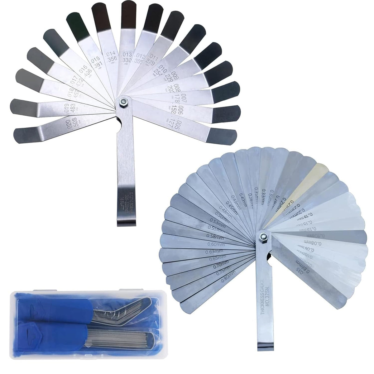 32 Blades Straight Feeler Gauges (0.0015-0.035") and 16 Pieces Offset Feeler Gauge