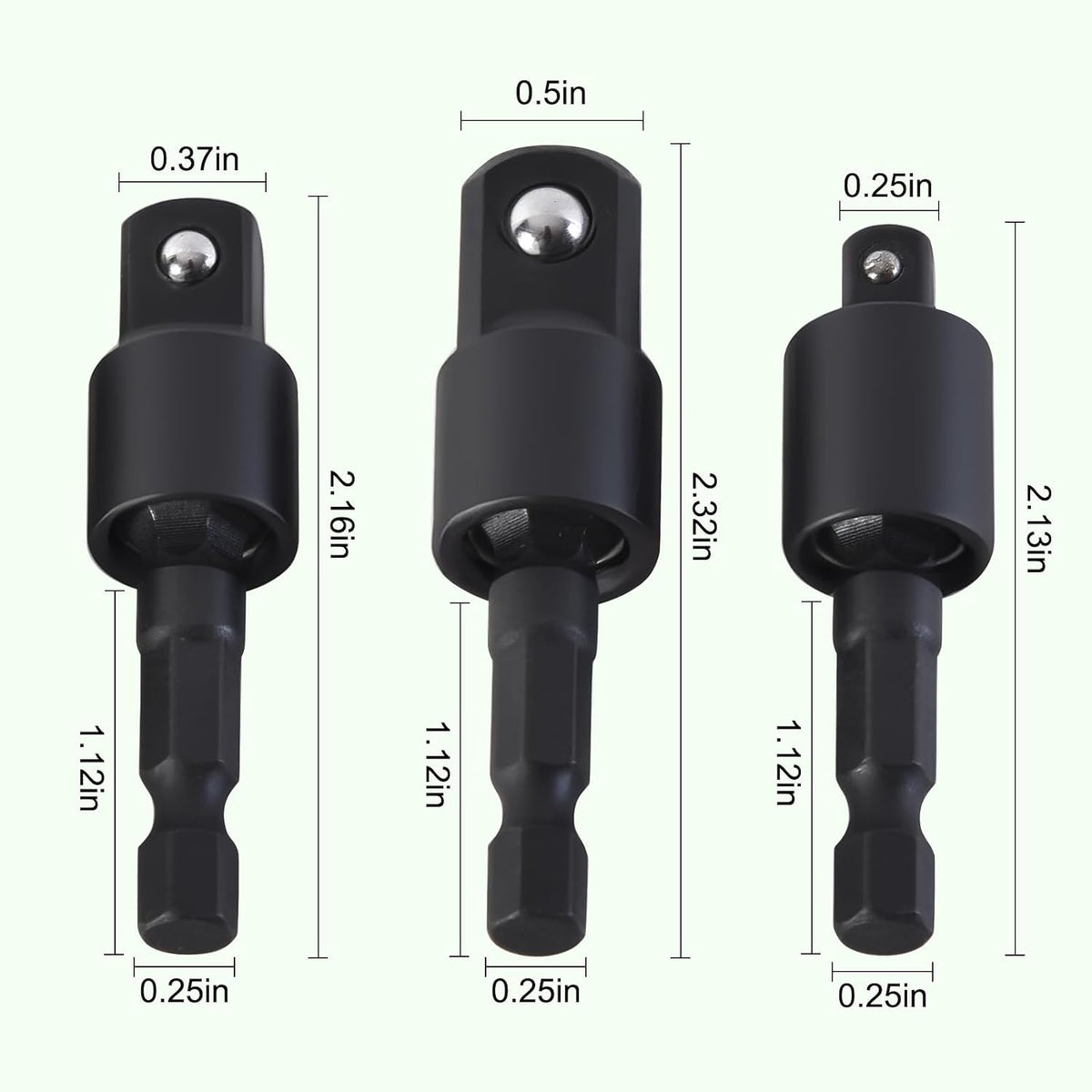 17Pcs Flexible Drill Bit Extension Kit, 1/4" 3/8" 1/2" Adapters