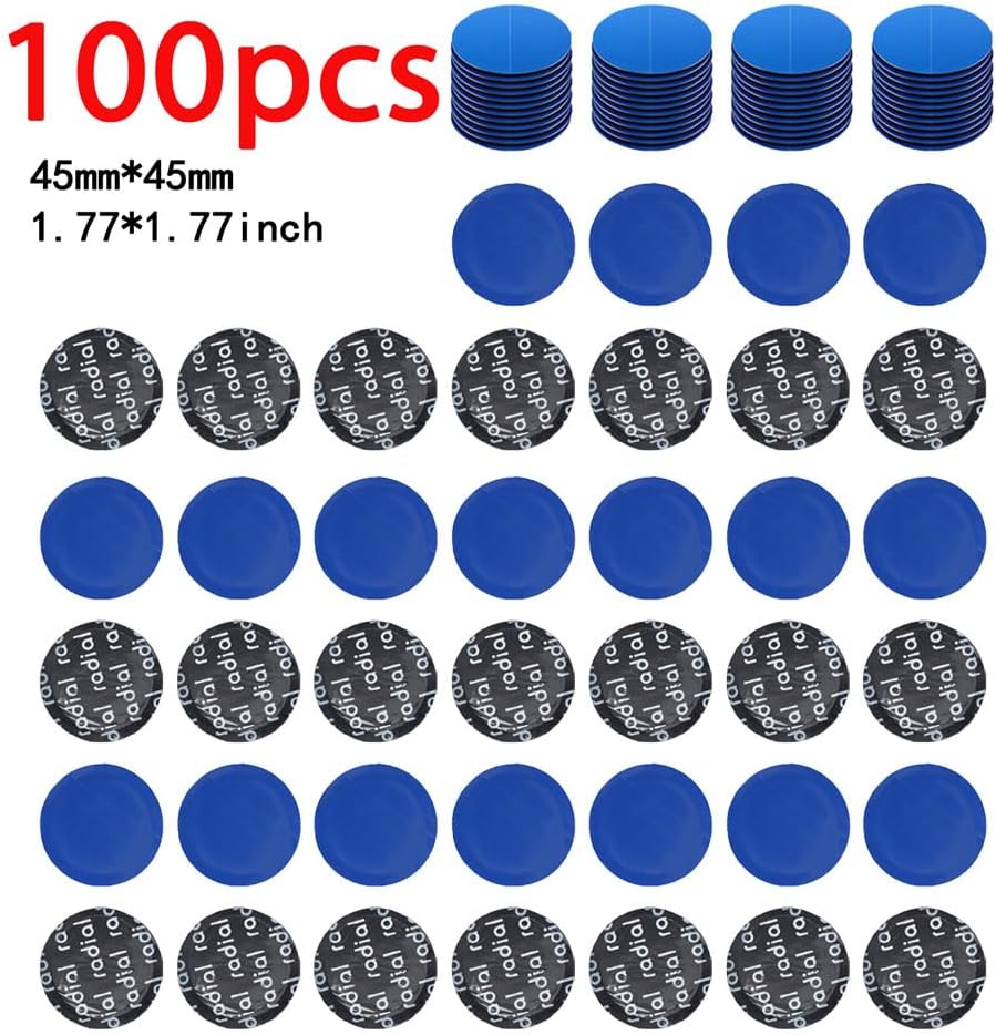 100 Pieces 1-3/4" 45mm Round Rubber Tire Repair Patch Set 1.77" for Car Truck Motorcycle