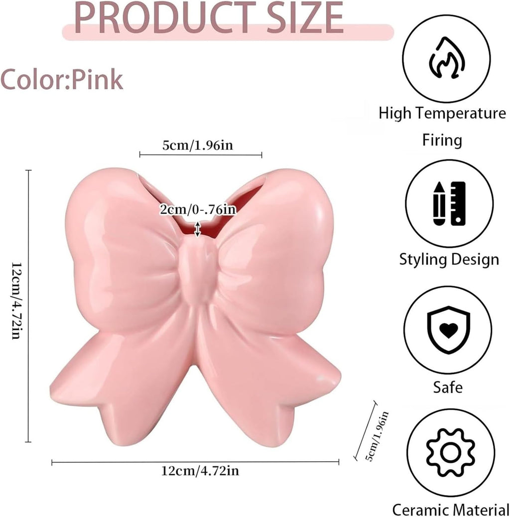 Bow Pen Holder for Desk, Coquette Ceramic Pencil Organizer Makeup Brush Holders with Bow