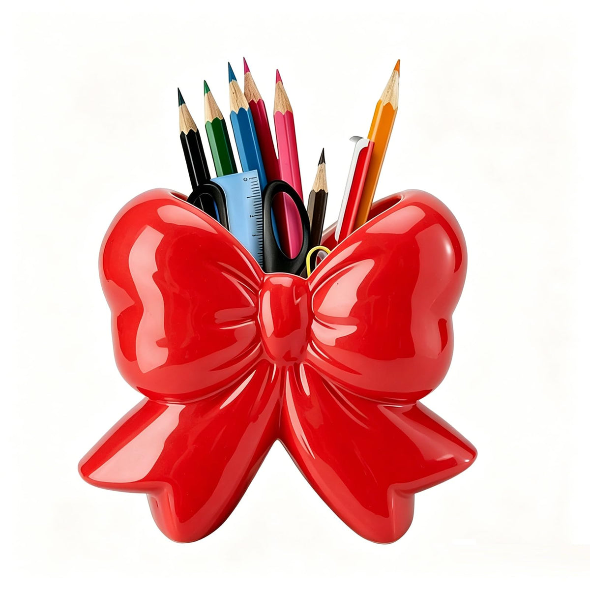 Bow Pen Holder for Desk, Coquette Ceramic Pencil Organizer Makeup Brush Holders with Bow