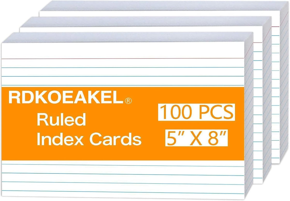 100 Pack 5x8 Index Cards, Lined Heavyweight 160g White Note Cards for Study