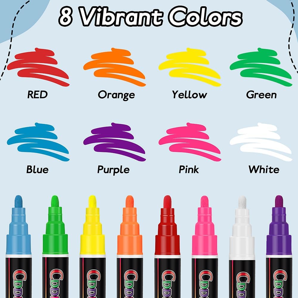 8 Pack Liquid Chalk Markers,Dry Erase Markers & Window Markers for Blackboards