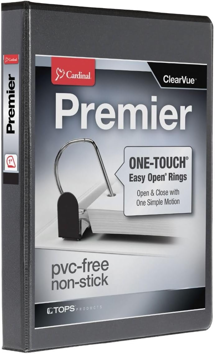 Cardinal 10301 Easy-Open ClearVue Locking Slant-D Binder, 1-Inch Cap, 11 x 8 1/2, Black