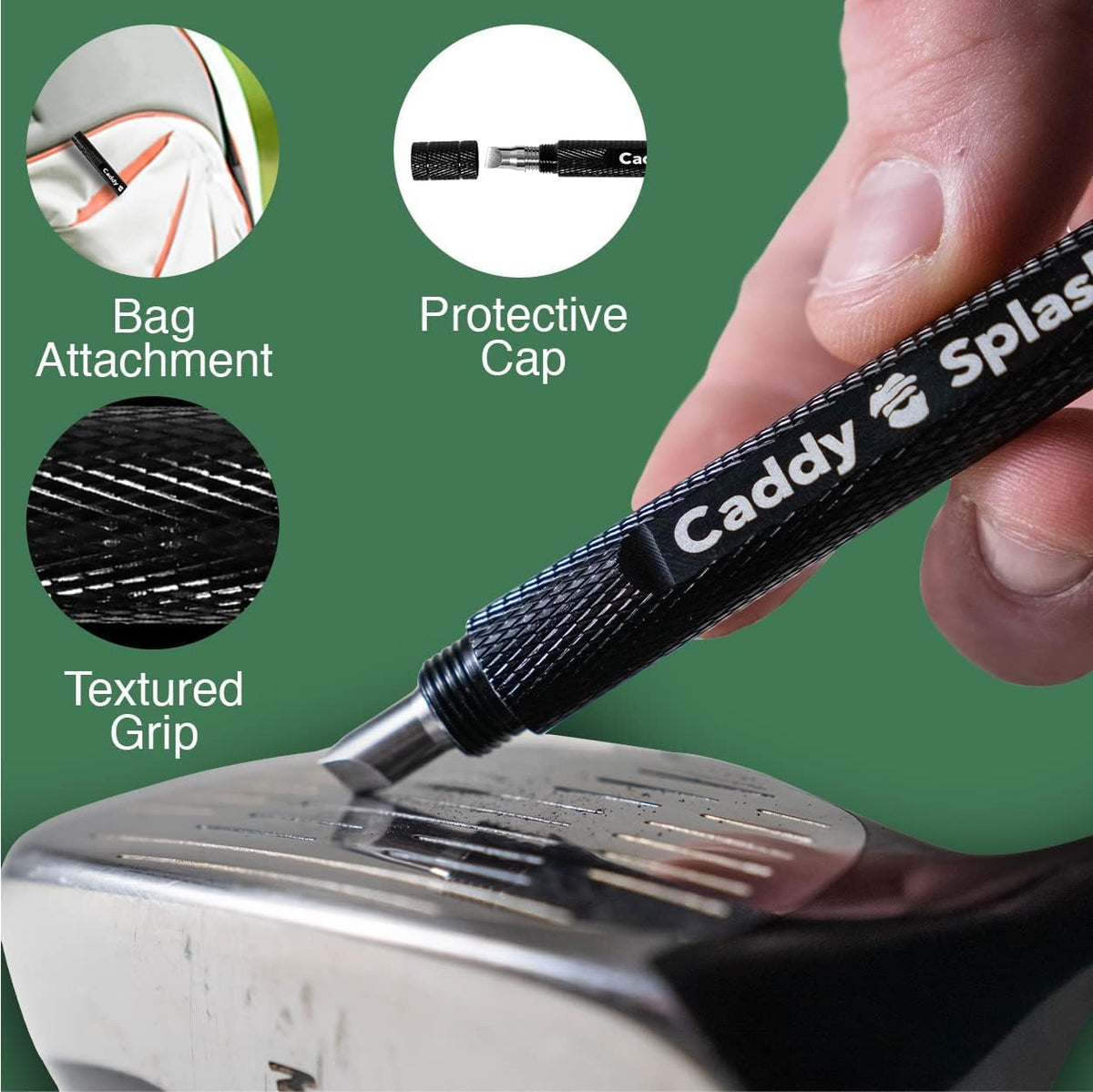 Caddy Splash Golf Club Groove Sharpener Tool - 3-in-1 Golf Club Cleaner for Wedge