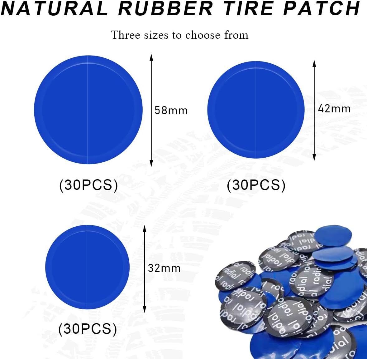 90PCS Tire Repair Patch, 32mm 42mm 58mm Round Tyre Puncture Repair Patch Kit