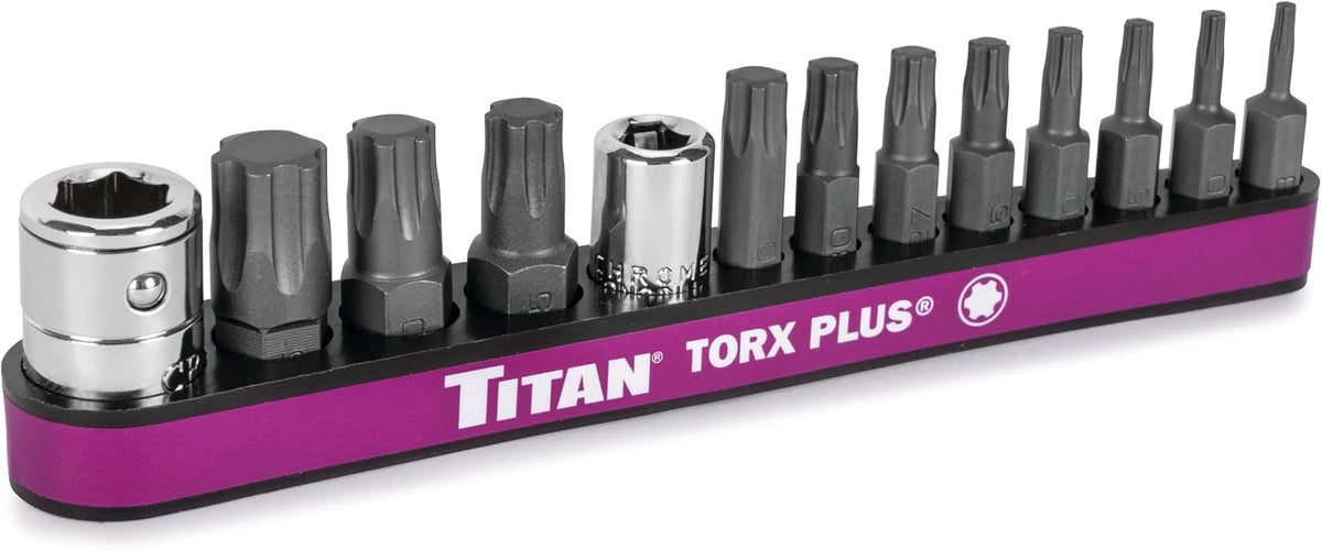 Titan 16099 13-Piece Torx Plus Bit Set, Includes Sizes TP8 to TP55 plus 1/4" & 3/8" Bit