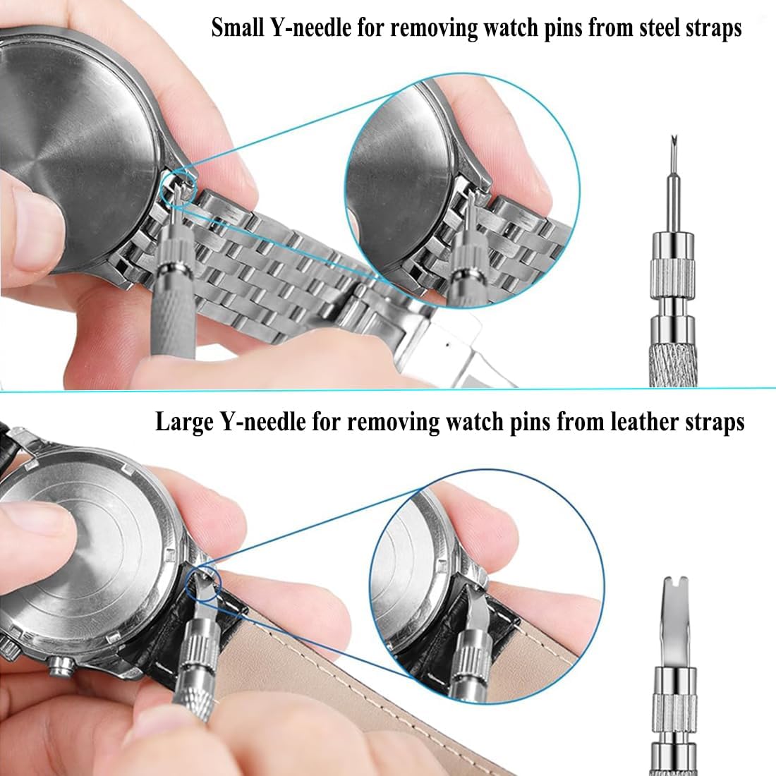 Watch Band Pins Kit -Watch Spring Bar Replacement-Bands Strap Removal Repair Tool with 6