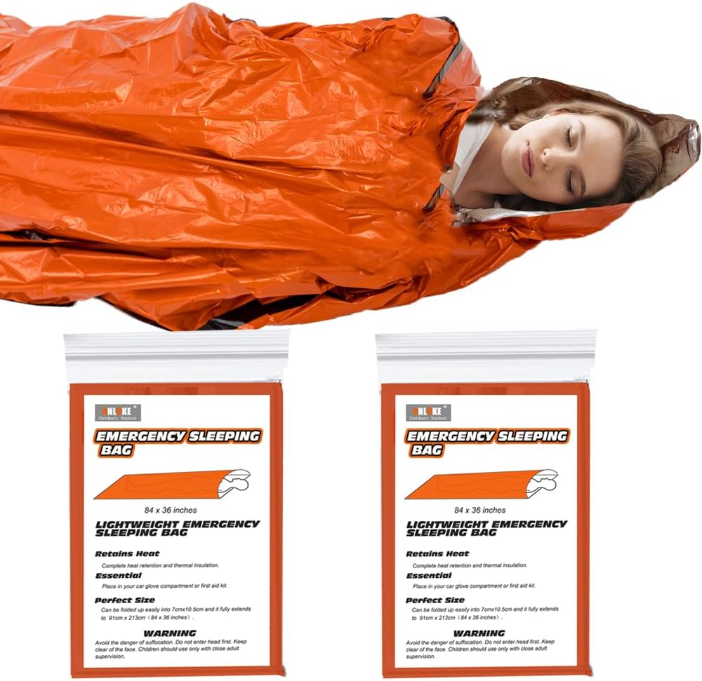 ANLOKE Emergency Sleeping Bags (2-Pack) Survival Sleeping Bag - Portable Thermal Sleeping
