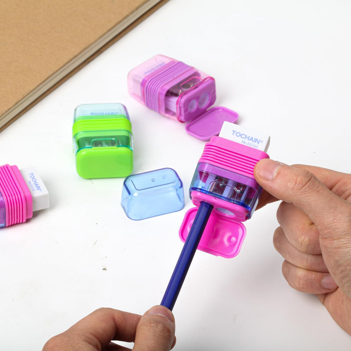Set of 12 Dual-Hole Pencil Sharpeners with Erasers for School