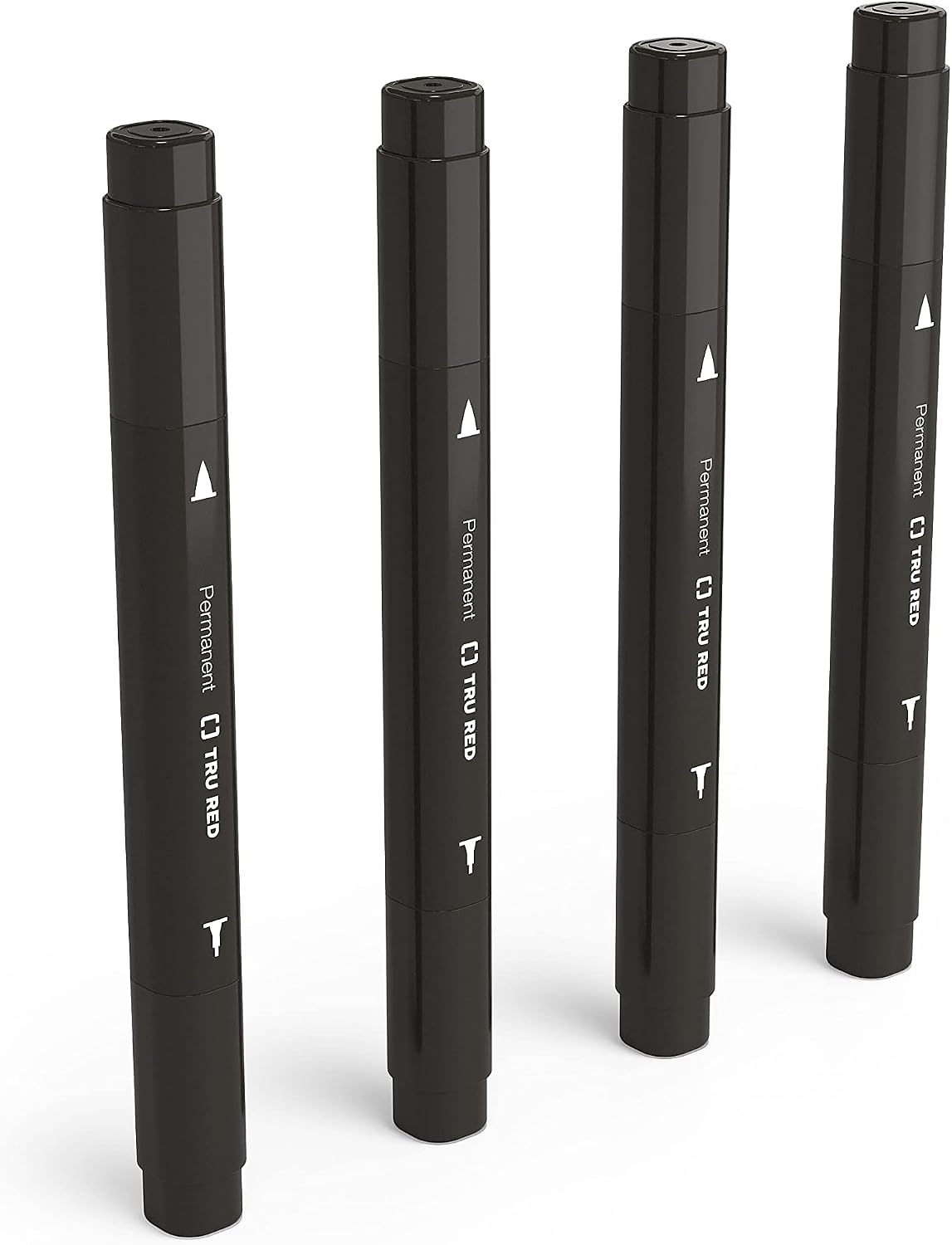 TRU RED Twin Tip Permanent Markers, Black, Fine/Ultra Fine, 12/Carton