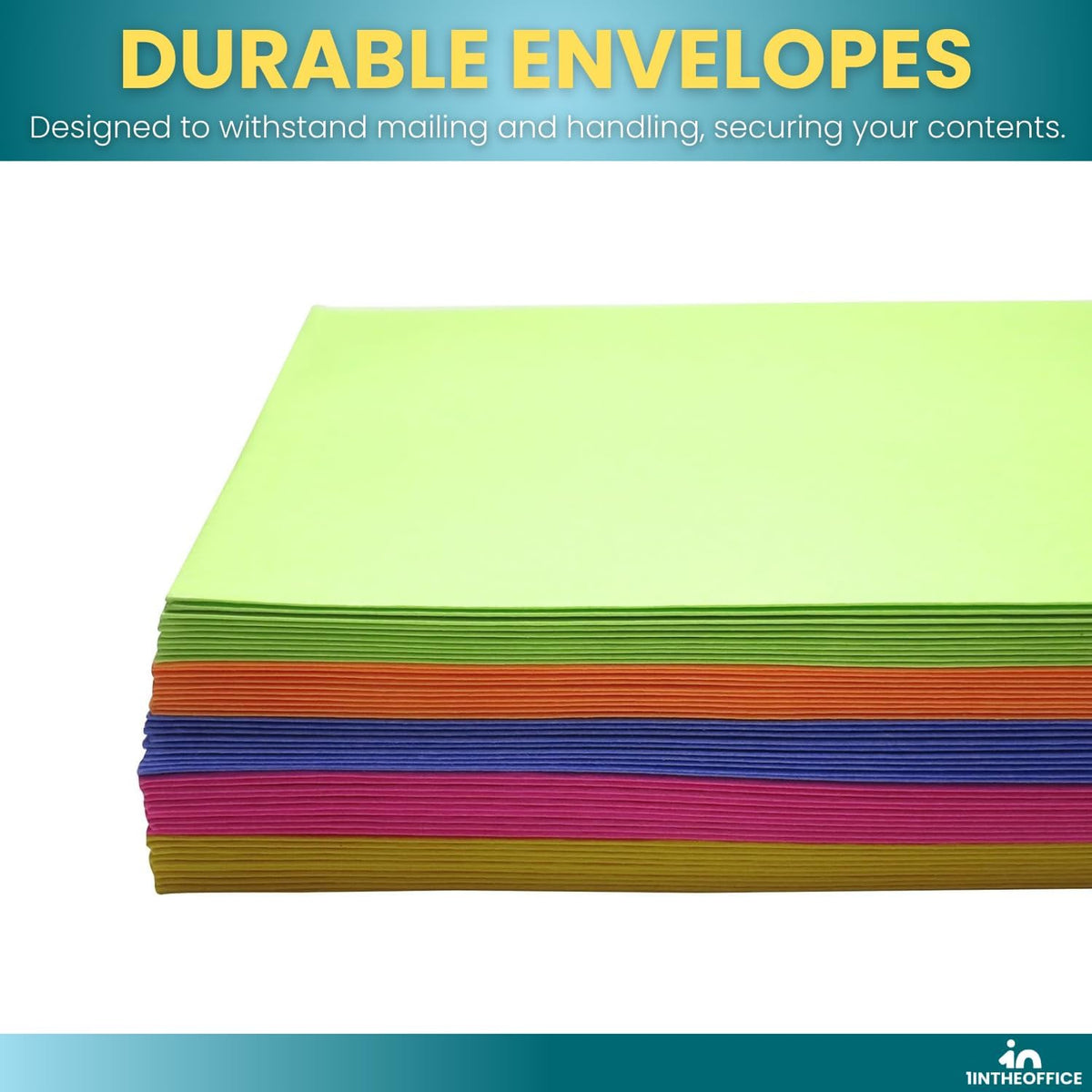 1InTheOffice EasyClose Neon Brights Color Envelopes, #10, Assorted, 4 1/8"H x 9 1/2"W