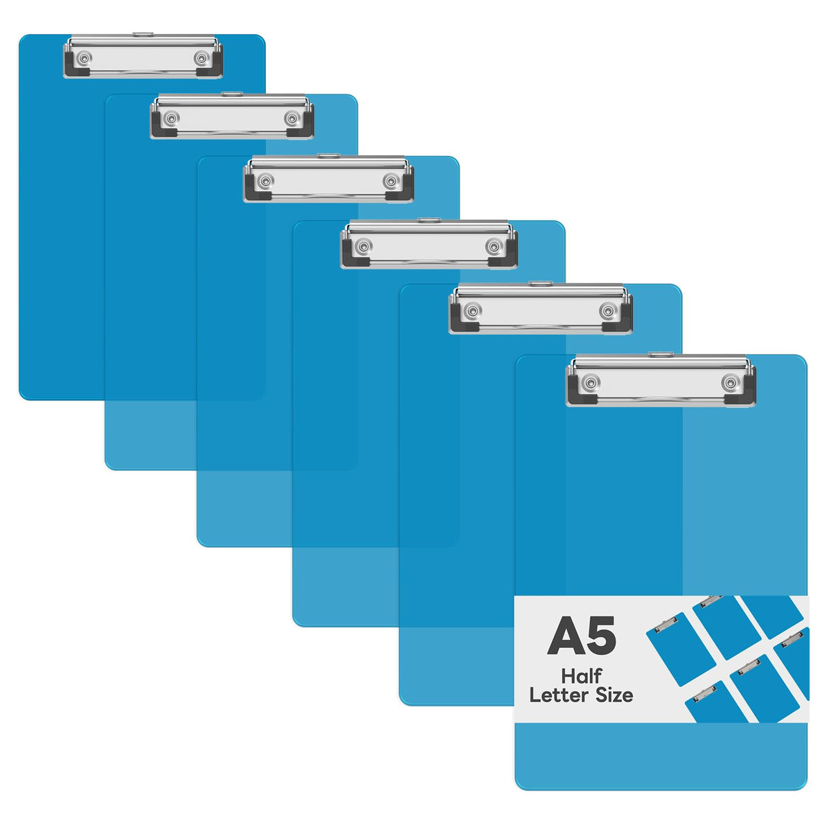 6 x 9 Small Clipboard Set of 6, A5 Colored Plastic Clip Boards