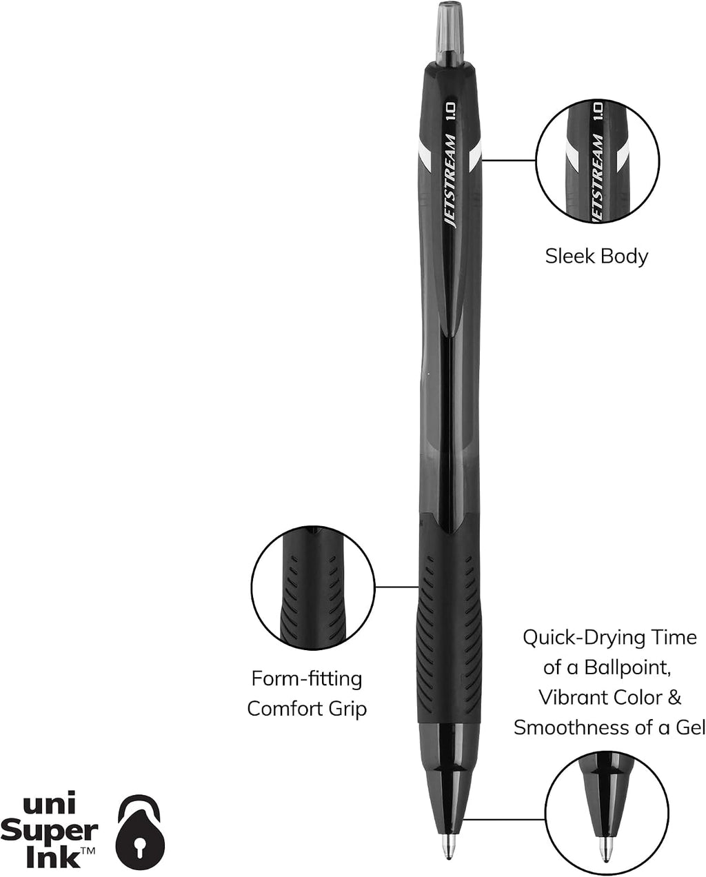 Uni-Ball Jetstream Elements Ballpoint Pen, Medium Point (1.0mm), Black Ink, 6 Pens