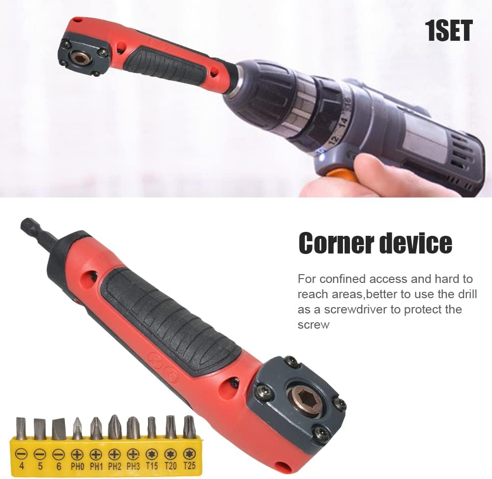 Right Angle Drill Attachment, 90 Degree Drill Adapter with 10 Bits