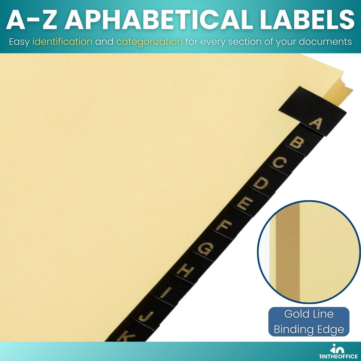 1InTheOffice A-Z Tab Dividers, Alphabet Dividers for 3 Ring Binder