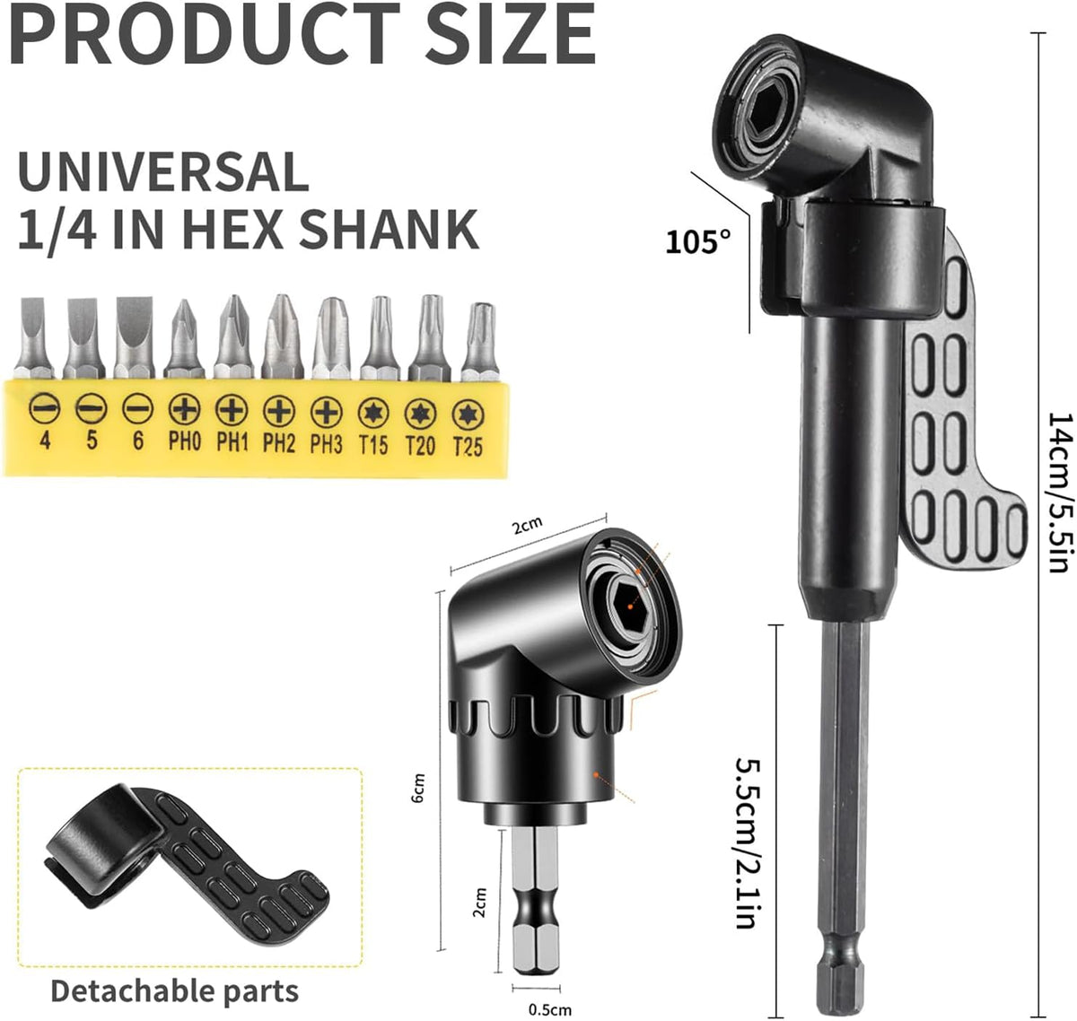 17 Pcs Flexible Drill Bit Extension Set & 105° Right Angle Drill Attachment