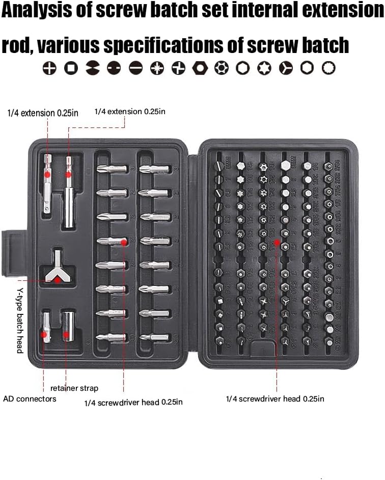 100-Piece Screwdriver Bit Set 1/4-inch Adapters Phillips Slotted Hex Torx Star