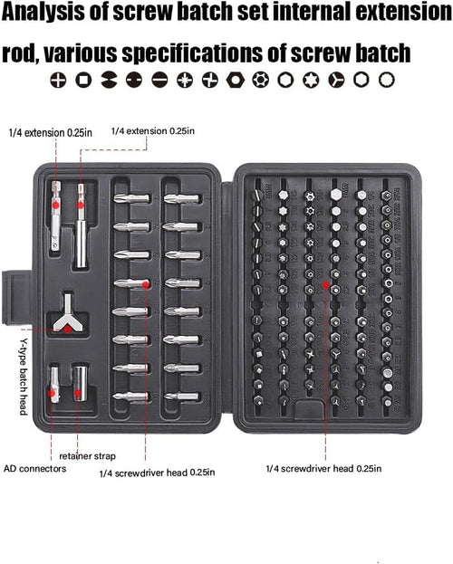 100-Piece Screwdriver Bit Set 1/4-inch Adapters Phillips Slotted Hex Torx Star