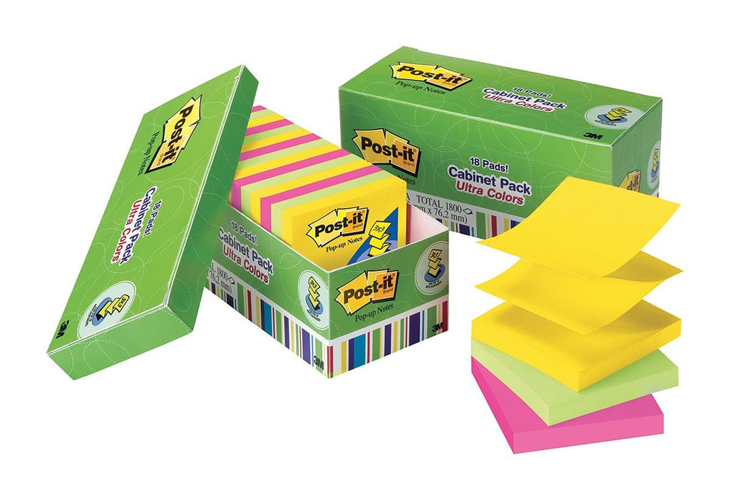 Post-it Pop-up Notes, 18 Sticky Note Pads, 3 x 3 in., School Supplies, Office Products