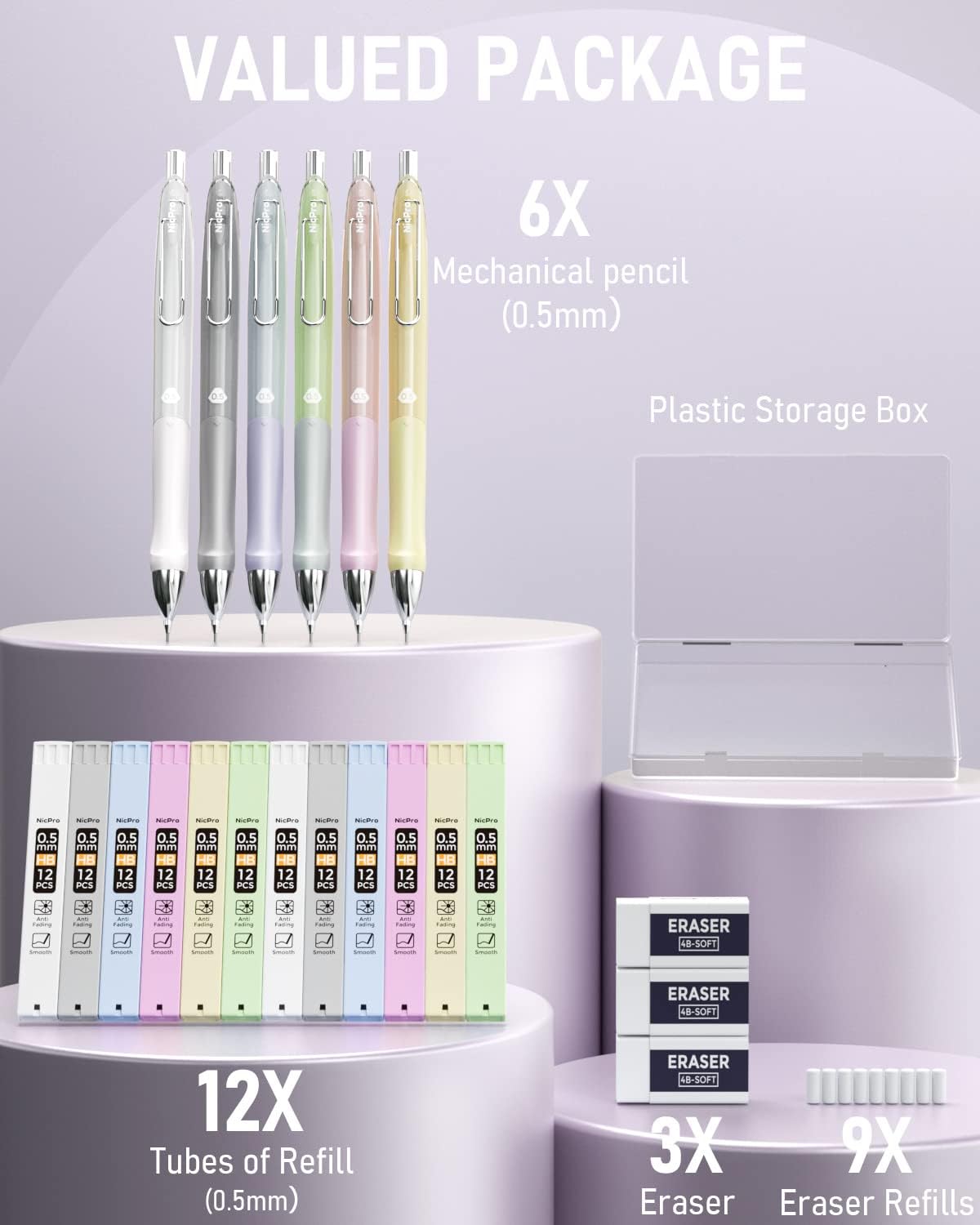 Nicpro 6PCS Pastel Mechanical Pencil Set 0.5 mm
