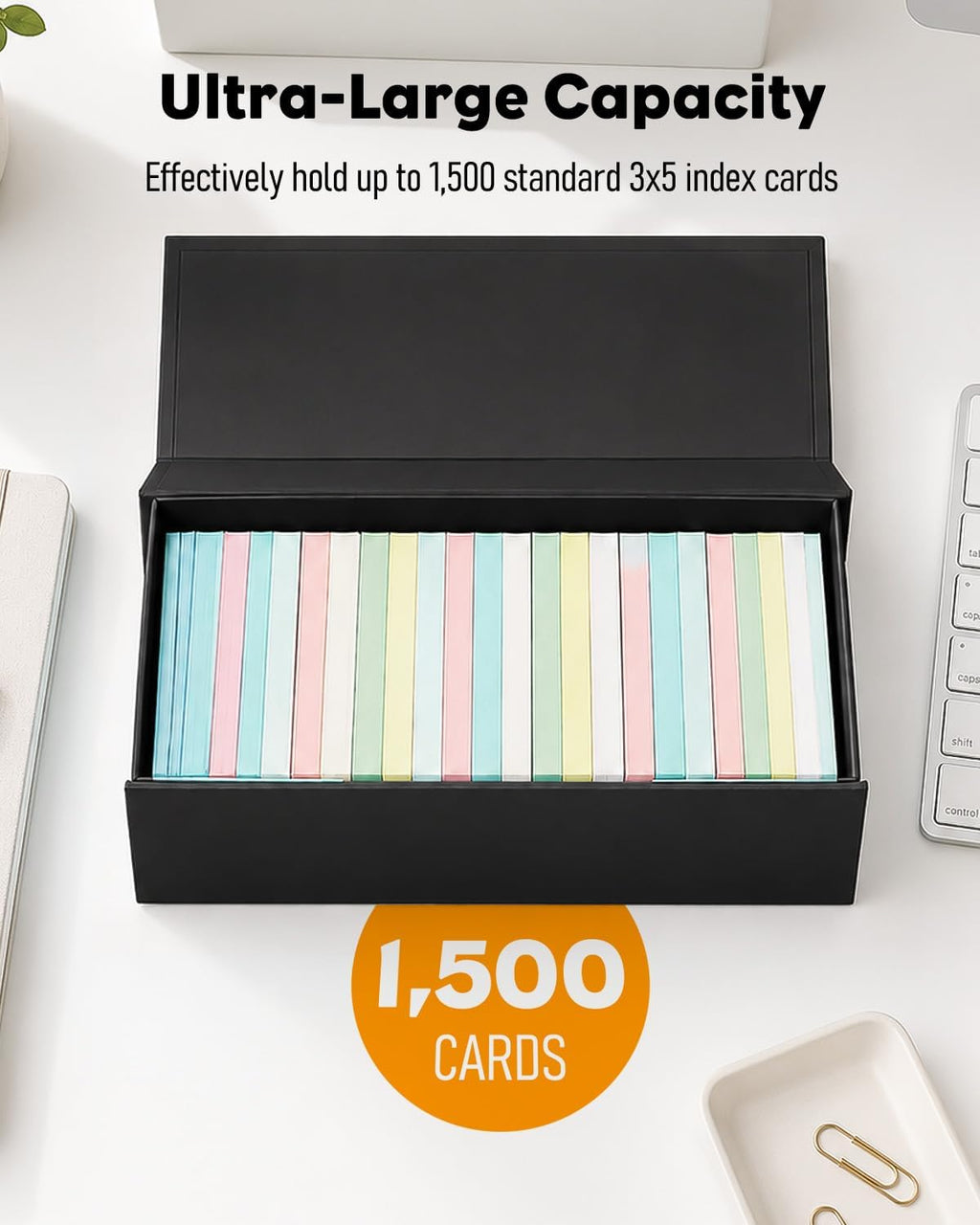 Uniclife 3x5 Index Card Holder with A-Z Tab Dividers, 1500 Card Capacity