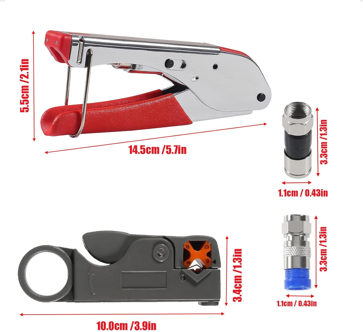 Coax Cable Crimper Tool Kit with 20pcs F Type RG59 RG6 Compression Connectors Coaxial