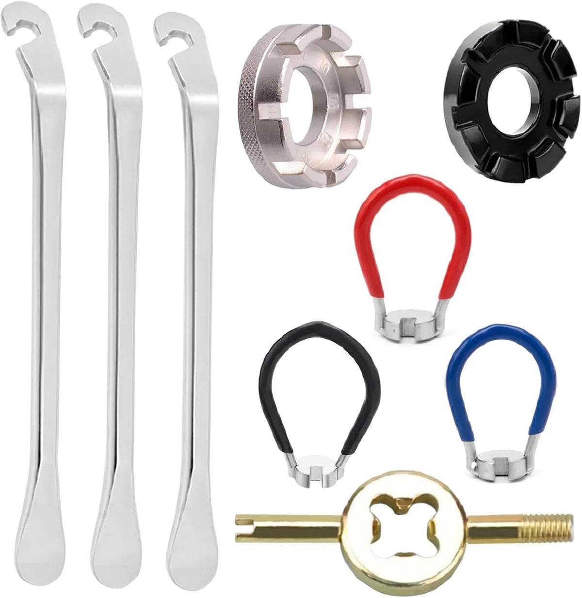 9 Pcs Bike Repair Tool Kit, Steel Spoke Wrench Set with Rubber Grip