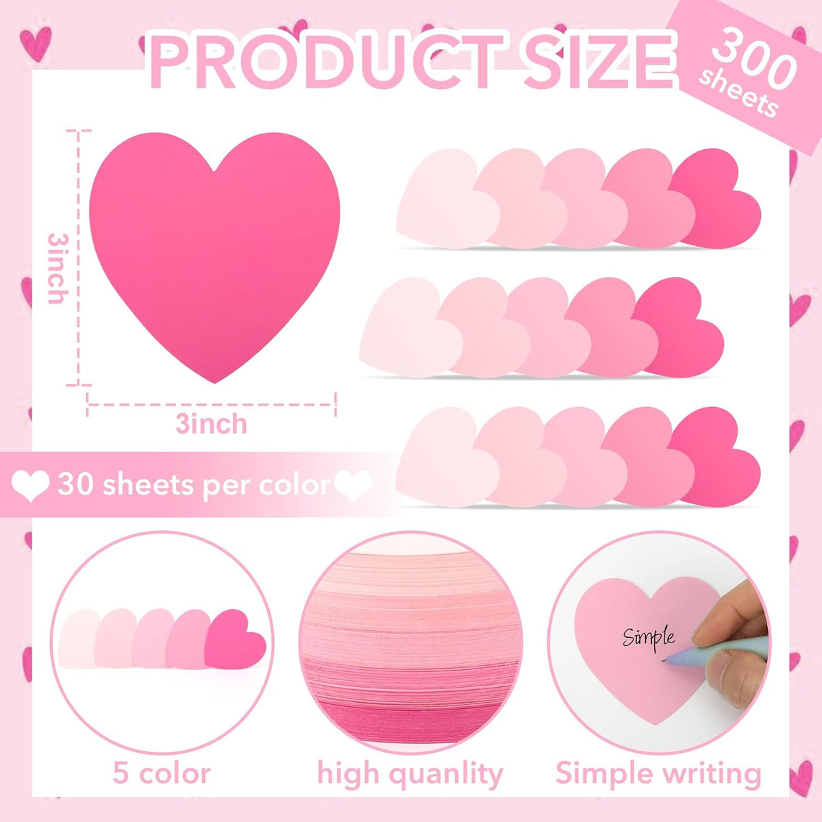 300 Pcs Index Card Heart Shaped Note Cards Blank Index Cards 3x3 Pink Note Cards Colors