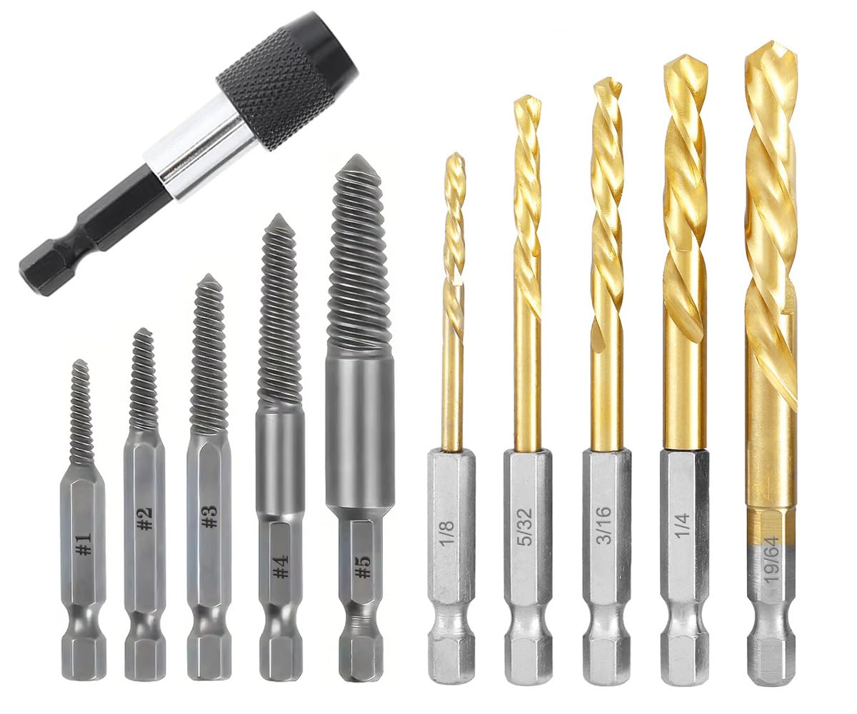 11 Pcs Stripped Screw Extractor Set, Reverse Drill Bit Extractor Set