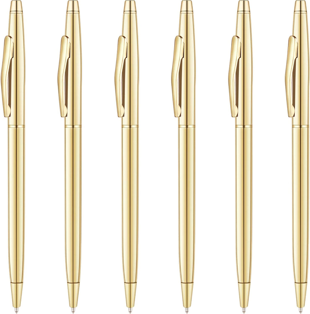 Unibene 6 Pack Slim Gold Ballpoint Pens Black Ink 1 mm - Black Ink