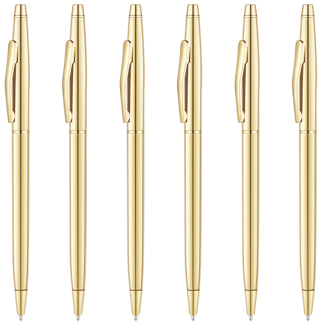 Unibene 6 Pack Slim Gold Ballpoint Pens Black Ink 1 mm - Black Ink