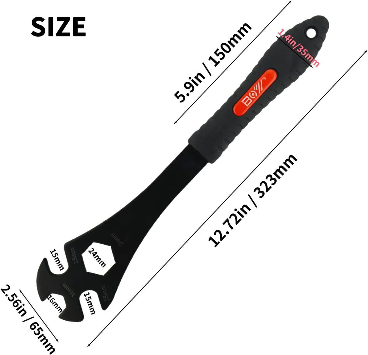 Bike Pedal Wrench 15/16/24mm Fits Crank Pullers Extra-Long Handle Steel