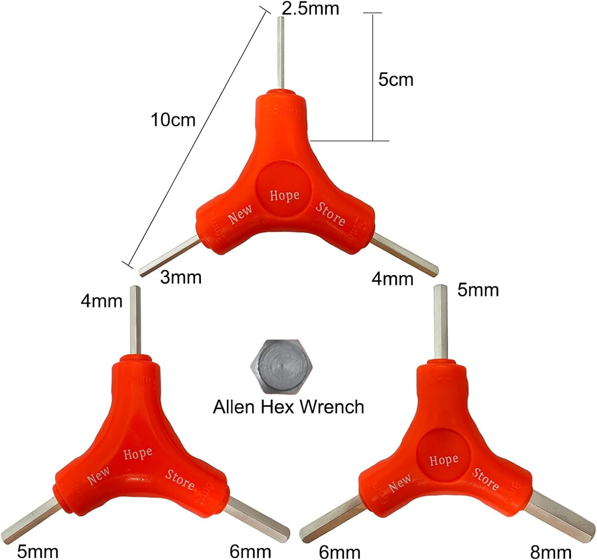 3-Way Bike Hex Wrench Set, Y Allen Wrench Tool 3pcs(2.5, 3, 4, 5, 6, 8mm)