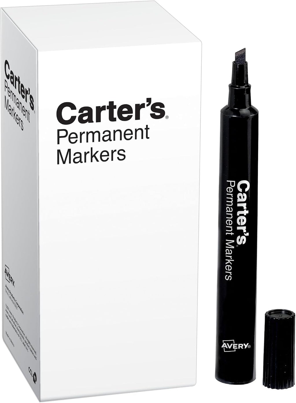 Carter's Permanent Markers, Chisel Tip, Large Desk-Style Size, 12 Black Markers (27178)