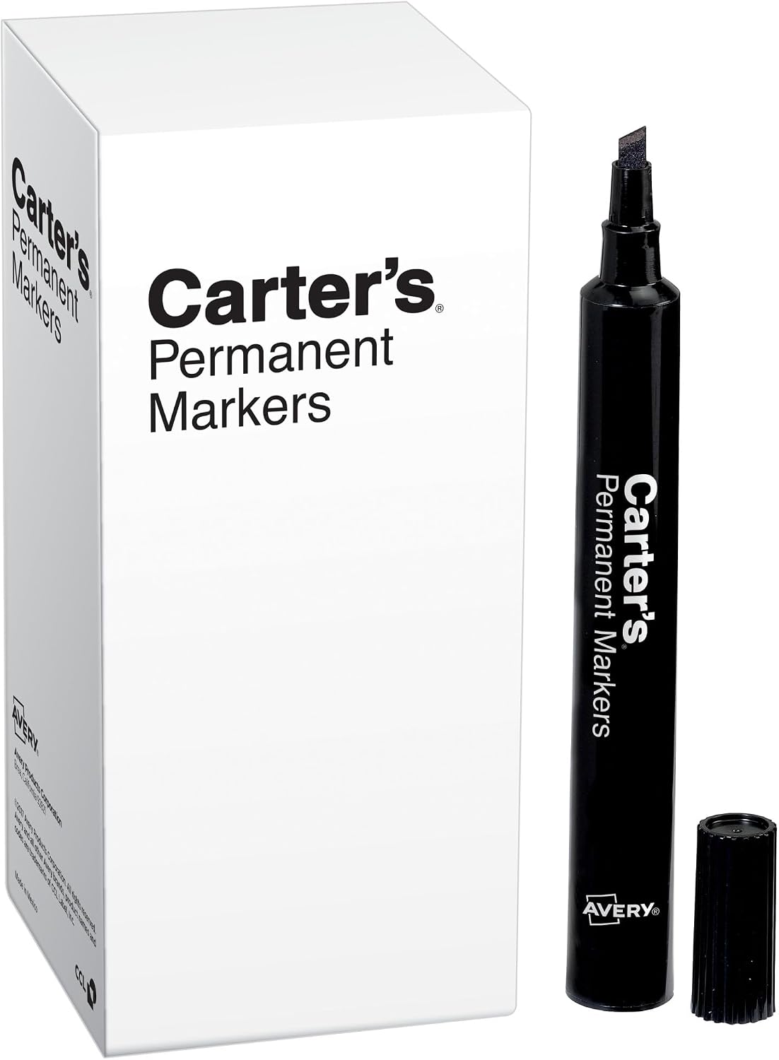 Carter's Permanent Markers, Chisel Tip, Large Desk-Style Size, 12 Black Markers (27178)