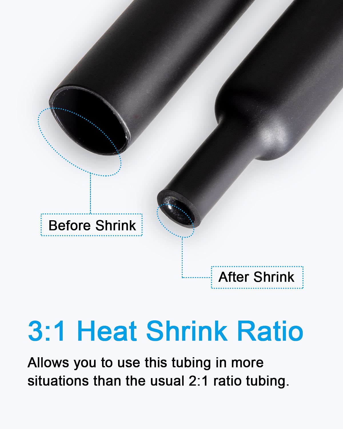 130pcs 3:1 Dual Wall Adhesive Heat Shrink Tubing Kit, 6 Sizes (Diameter): 1/2, 3/8, 1/4