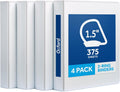 Oxford 1.5 Inch 3 Ring Binders, 4 Pack, White, Holds 375 Sheets